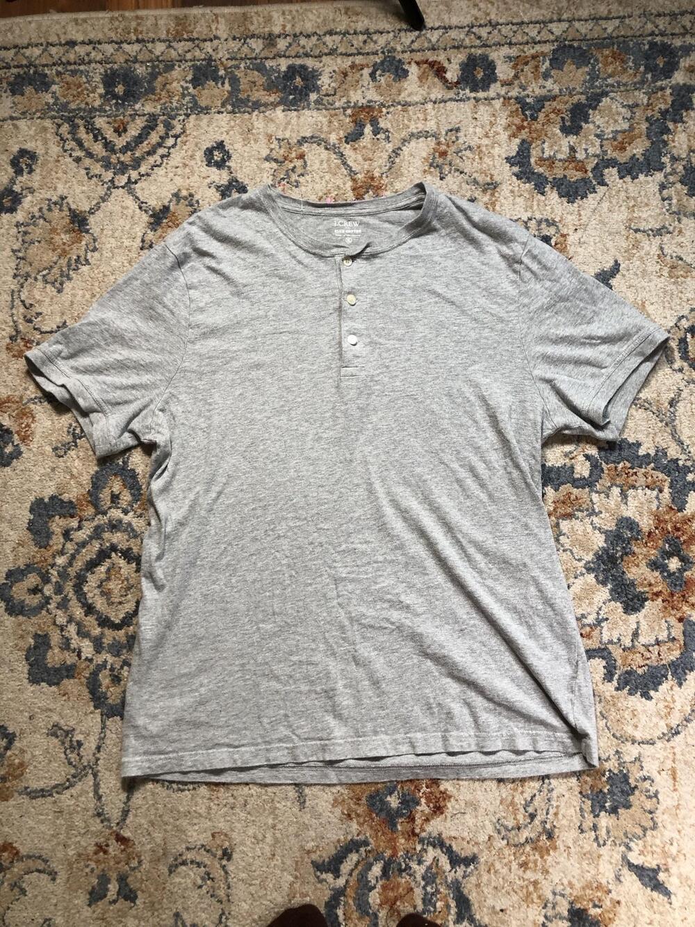 J.Crew Henley Shirt Mens XL Gray Short Sleeve Slub Cotton Tee Tagless Soft Knit